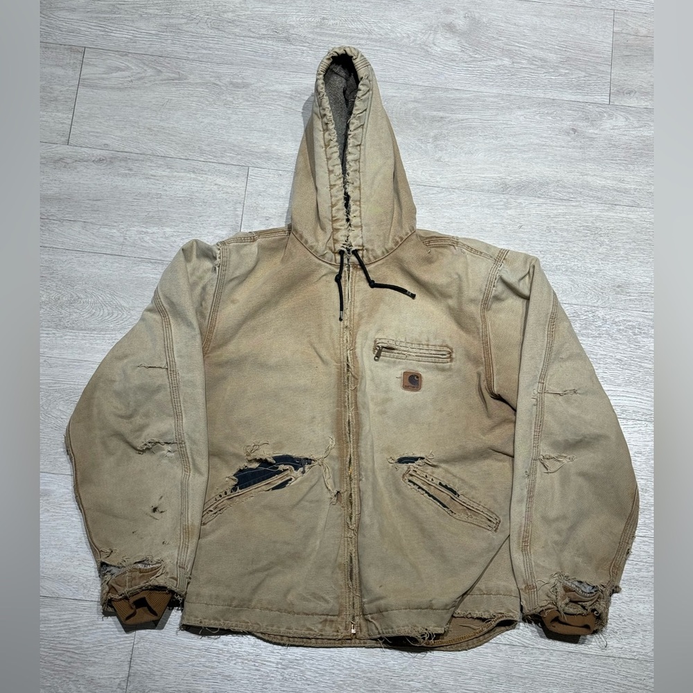 Vintage Carhartt Jacket J141 Men’s Brown Hooded Sherpa Line Detroit Style Medium